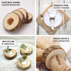 4 Pack 3" Rustic Natural Birch Wood Farmhouse Napkin Rings, Boho Napkin Holder Wood Slices