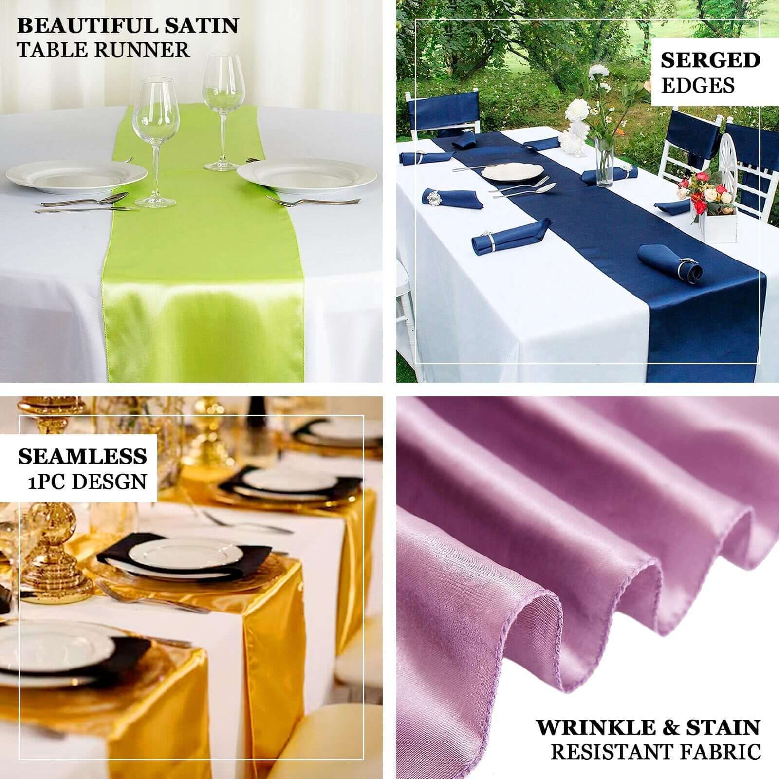 Satin 12"x108" Table Runner Yellow - Stylish Table Linen