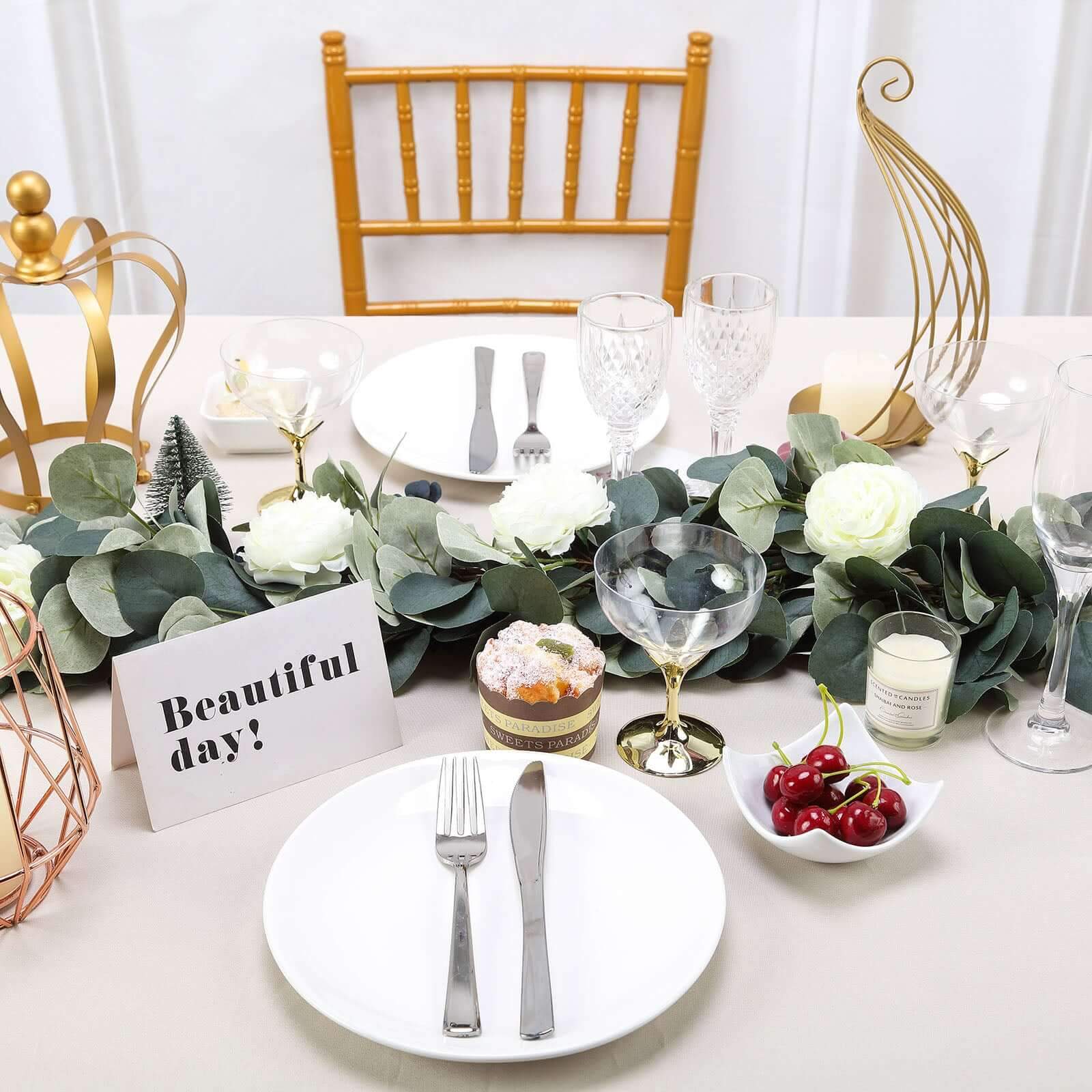 42" Green Artificial Eucalyptus Leaf, Ranunculus Flower Garland Vine