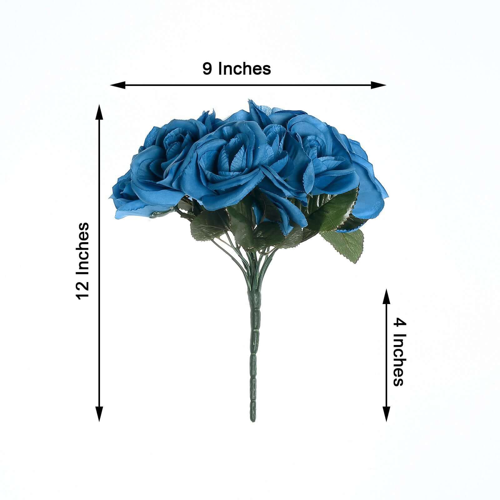 12" Royal Blue Artificial Velvet-Like Fabric Rose Flower Bouquet Bush
