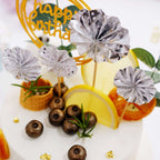 6 Pcs Happy Birthday Cake Topper Silver/Gold - Fun Cake Decoration with 4 Mini Paper Fans & Confetti Balloon for Themed Parties & Special Occasions