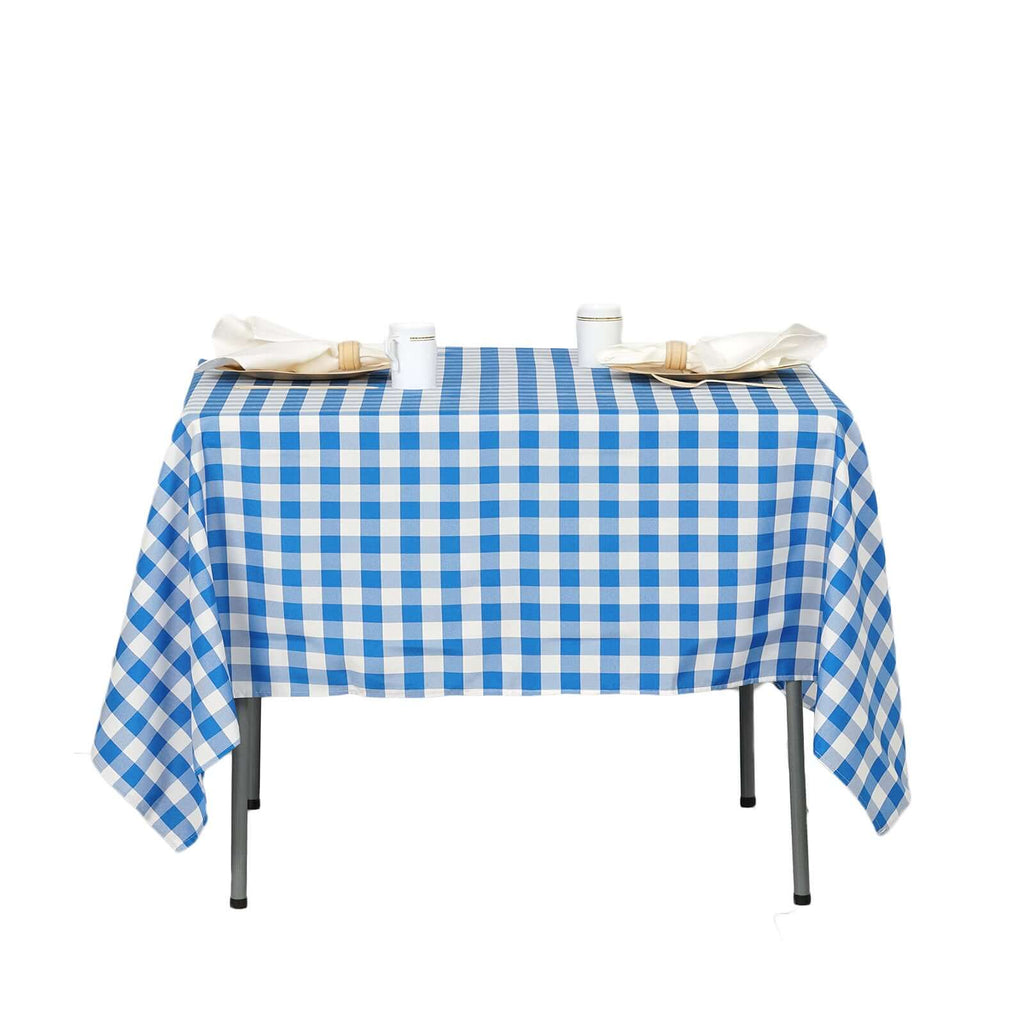 Polyester 70"x70" Square Tablecloth White/Blue - Checkered Buffalo Plaid Table Cover