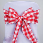 5 Pack Polyester Chair Sashes Red/White Buffalo Plaid - Durable & Reusable Chair Bows 6"x108"