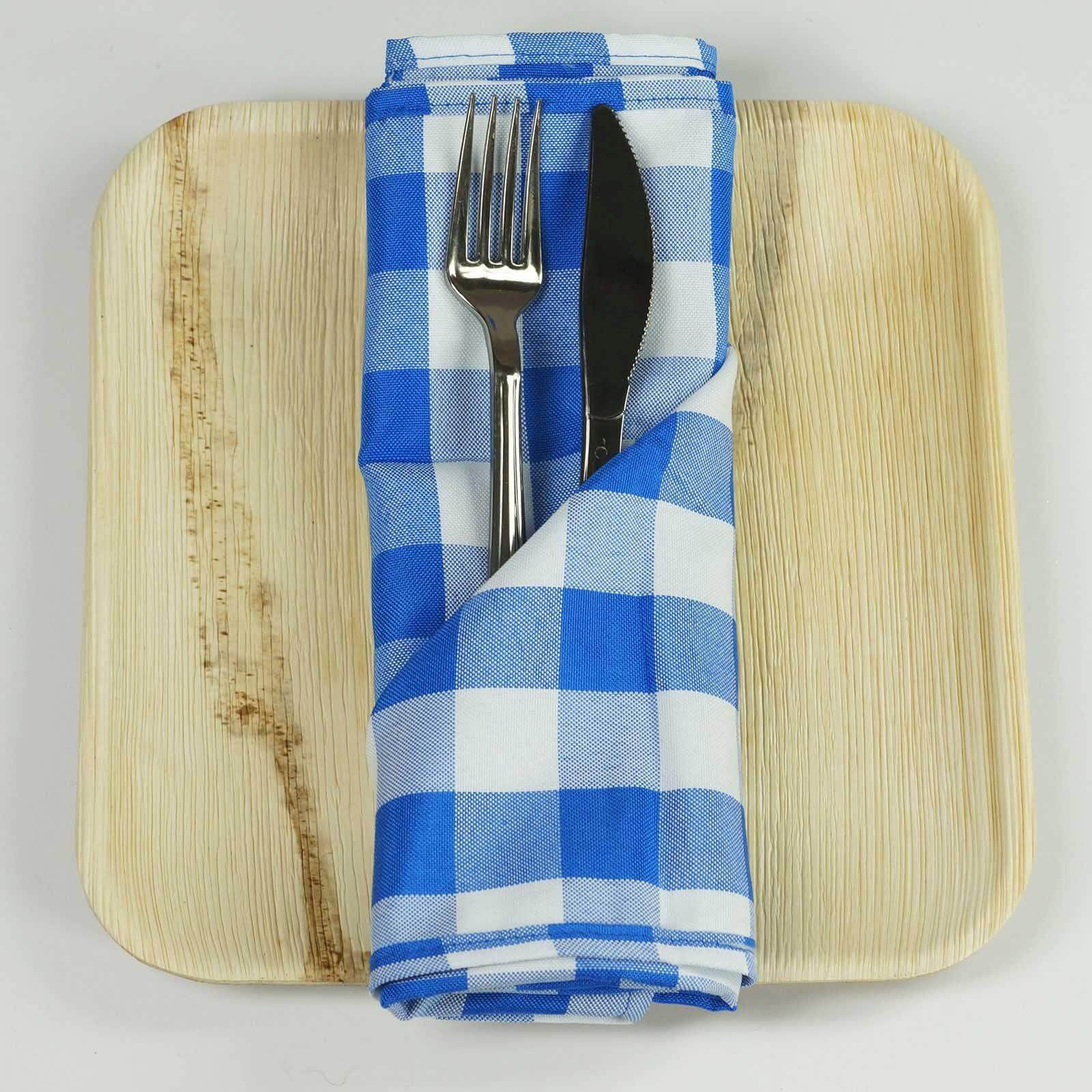 5 Pack Polyester 15"x15" Napkins Blue/White Buffalo Plaid Gingham Style Cloth Napkins