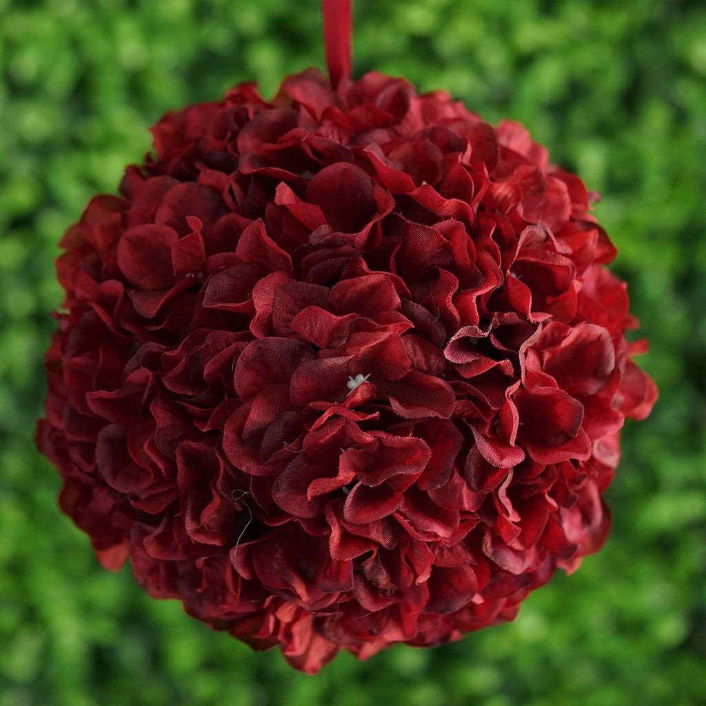 4 Pack 7" Burgundy Artificial Silk Hydrangea Kissing Flower Balls