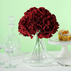 10 Flower Head and Stems Burgundy Artificial Satin Hydrangeas, DIY Arrangement