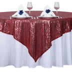 Sequin 72"x72" Table Overlay Square Tablecloth Burgundy - Sparkly Table Cover