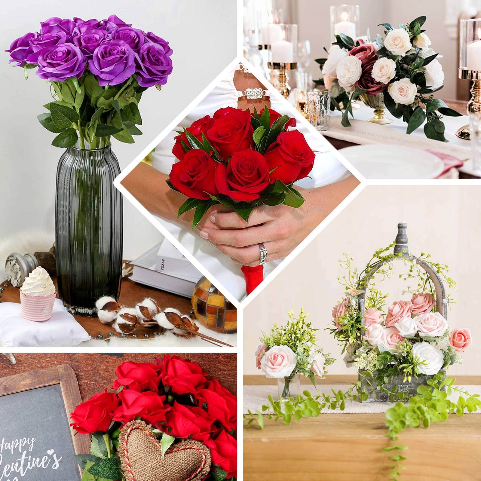 2 Bushes 18" Real Touch Dusty Rose Artificial Rose Flower Bouquet, Silk Long Stem Flower Arrangements