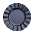 10-Pack Plastic 11" Round Dinner Plates in Navy Blue Ruffled Rim with Gold Edging - Sturdy Disposable Dinnerware