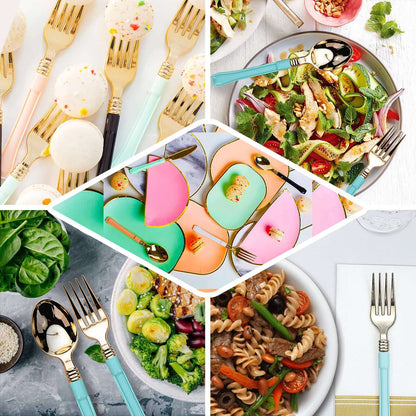 24 Pack Gold 7.5" Heavy Duty Plastic Knives with Blush Handle, Disposable Silverware