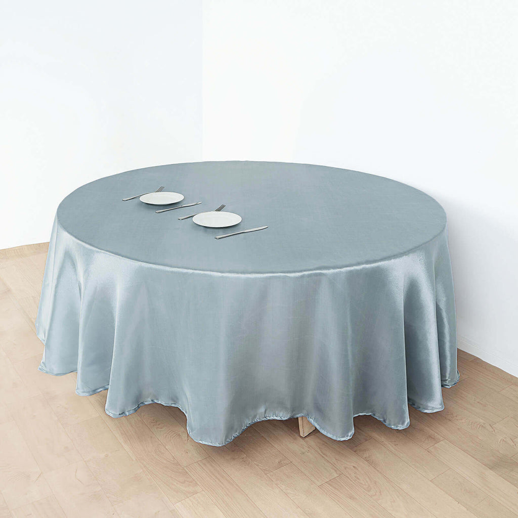 Satin 108" Round Tablecloth Dusty Blue - Smooth and Lustrous Table Cover