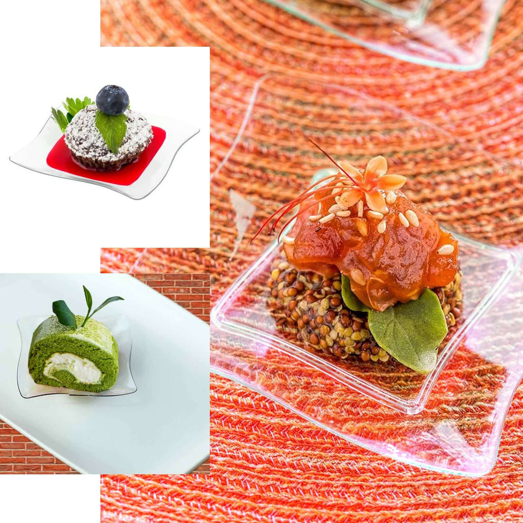 24-Pack Appetizer Plates Mini Wavy Rim Design Clear - Plastic Disposable Plates for Snacks and Parties 3"