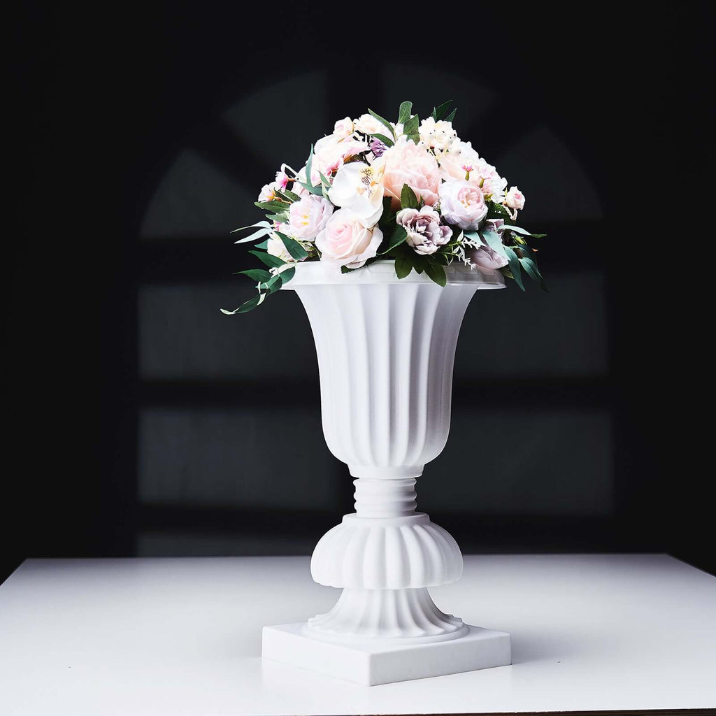 2 Pack 20" White Urn Planter, Floral Pedestal Flower Pot Plant Stand - PVC