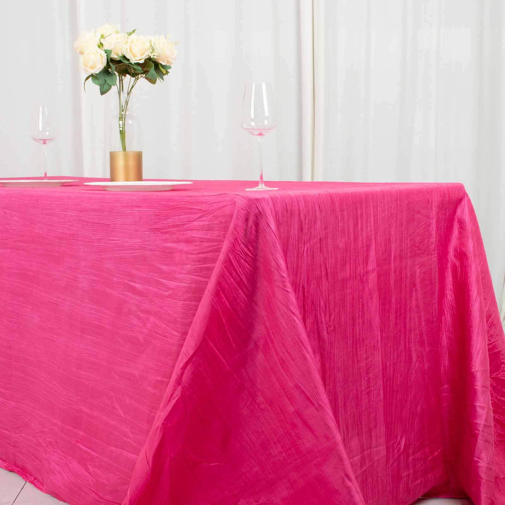 Taffeta 90"x132" Rectangle Tablecloth Fuchsia - Seamless Accordion Crinkle Table Cover