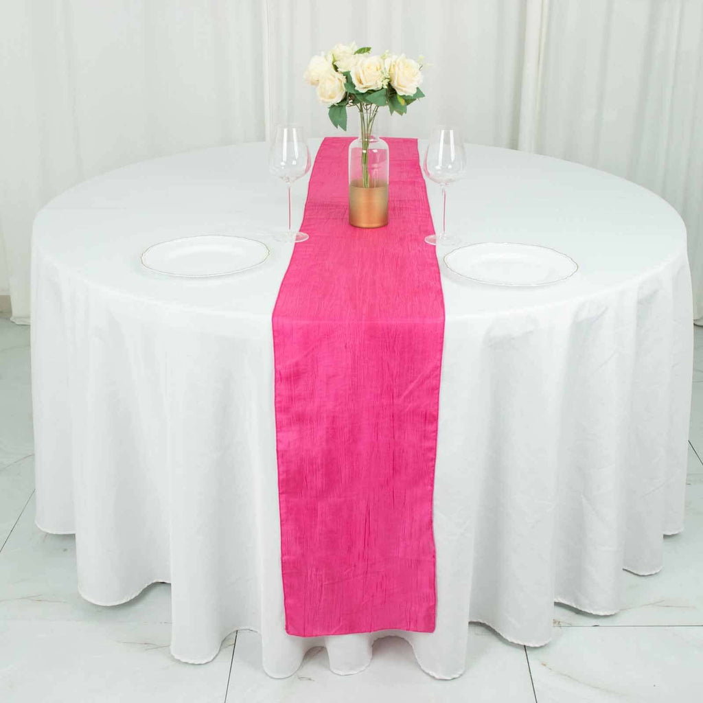 Taffeta 12"x108" Table Runner Fuchsia - Accordion Crinkle Design