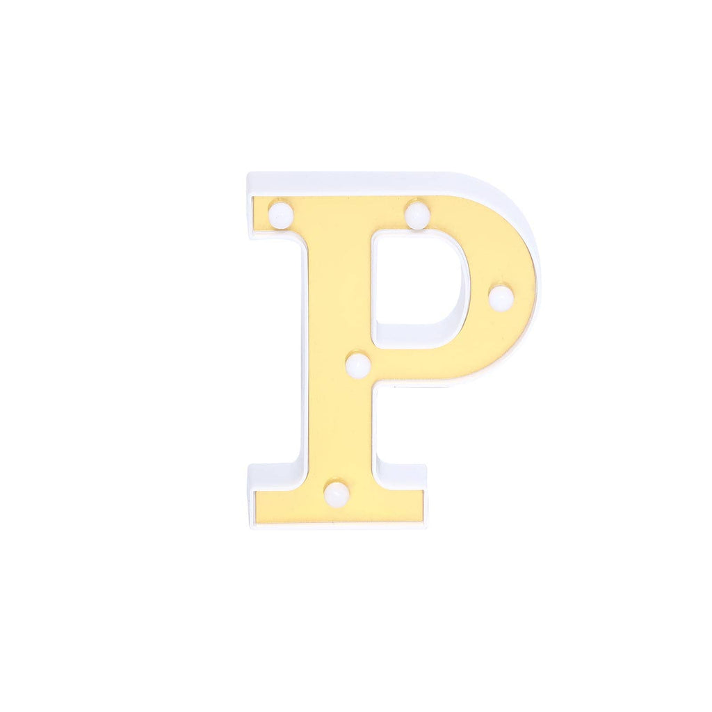3D Marquee Letter "P" Warm White 5 LED Lights Gold - Chic Light-Up Decor for Events 6"