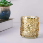 6-Pack Mercury Glass Candle Holders Gold Palm Leaf Design - Votive Tealight Holders for Events