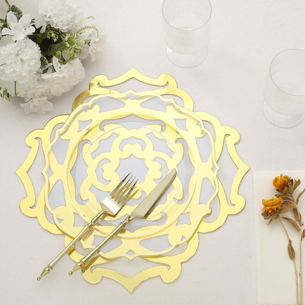 6-Pack Disposable Table Placemats in Metallic Gold Laser Cut Flower Design - 700GSM Cardboard Placemats for Glamorous Table Settings 13"