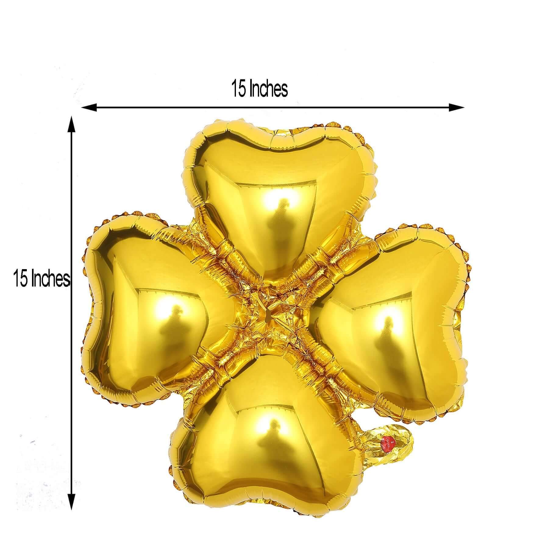 10 Pack 15" Shiny Gold Four Leaf Clover Shaped Mylar Foil Balloons
