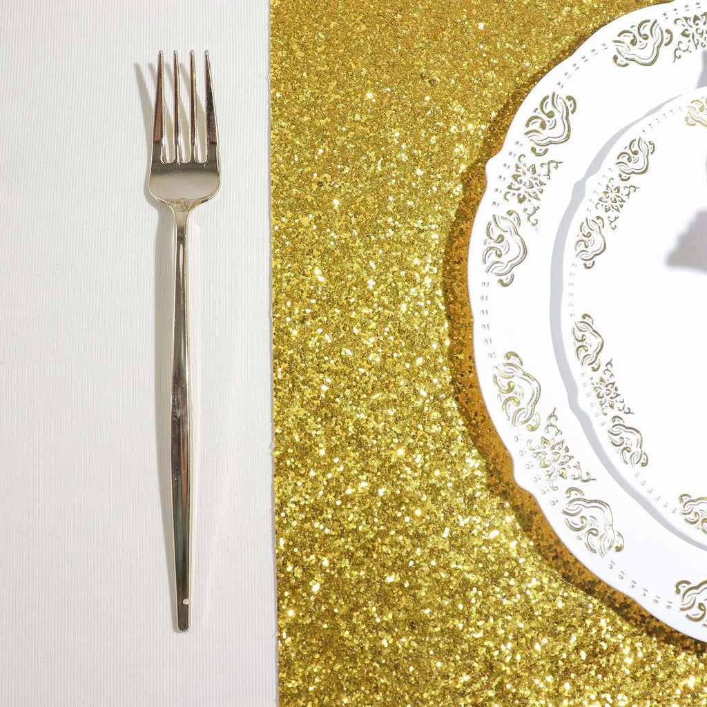 6-Pack Placemats Glitter Design Gold Sparkle Rectangle - Non-Slip Decorative Dining Table Mats 12"x18"