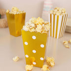 36 Pack 5" White Gold Design Mini Paper Popcorn Boxes, Candy Favor Disposable Bags - Stripe, Polka Dot, Solid Style