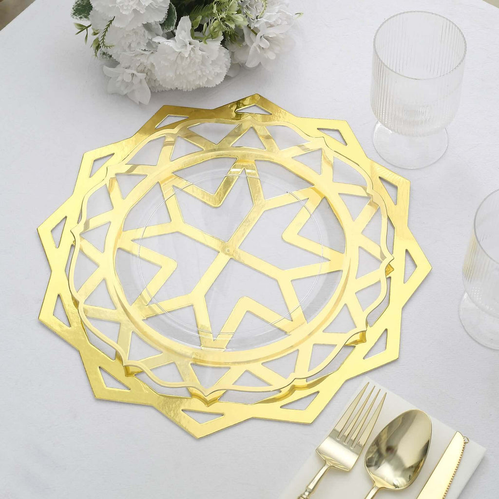 6-Pack Disposable Table Placemats in Metallic Gold Laser Cut Geometric Star Design - 700GSM Cardboard Placemats for Glamorous Table Settings 13"