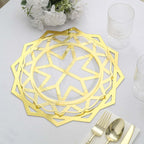 6-Pack Disposable Table Placemats in Metallic Gold Laser Cut Geometric Star Design - 700GSM Cardboard Placemats for Glamorous Table Settings 13"