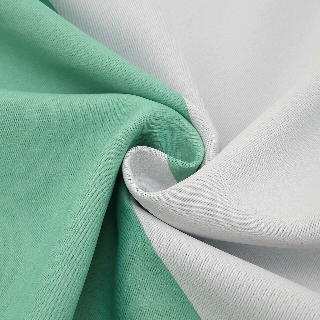 2 Pack White Mint Cabana Stripe Thermal Blackout Window Curtain Grommet Panels, Noise Canceling Curtains - 52"x64"