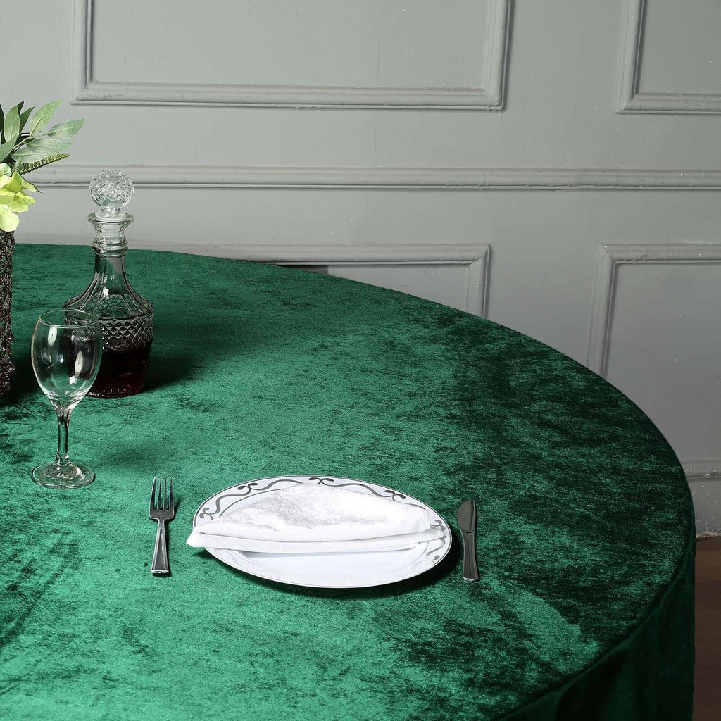 Premium Velvet 120" Round Tablecloth Hunter Emerald Green - Reusable Soft & Seamless Table Cover