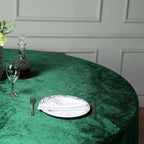 Premium Velvet 120" Round Tablecloth Hunter Emerald Green - Reusable Soft & Seamless Table Cover