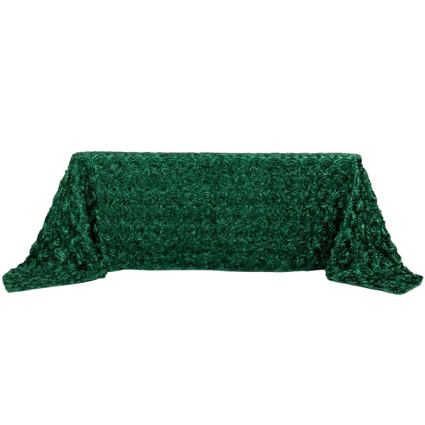 Satin 90"x132" Rectangle Tablecloth Hunter Emerald Green - Grandiose 3D Rosette Seamless Table Cover