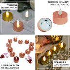 12-Pack LED Tealight Candles Rose Gold Metallic Design - Reusable Flameless Battery Operated Lights