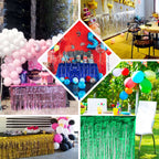 Metallic Foil Fringe Table Skirt Iridescent Blue with Self Adhesive Backing - Durable Tinsel Skirt for Parties 30"x9ft