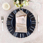 6-Pack Acrylic Plastic Round Charger Plates 13" in Navy Blue with Gold Brushed Wavy Scalloped Rim, Decorative Dinner Party Charger Tableware