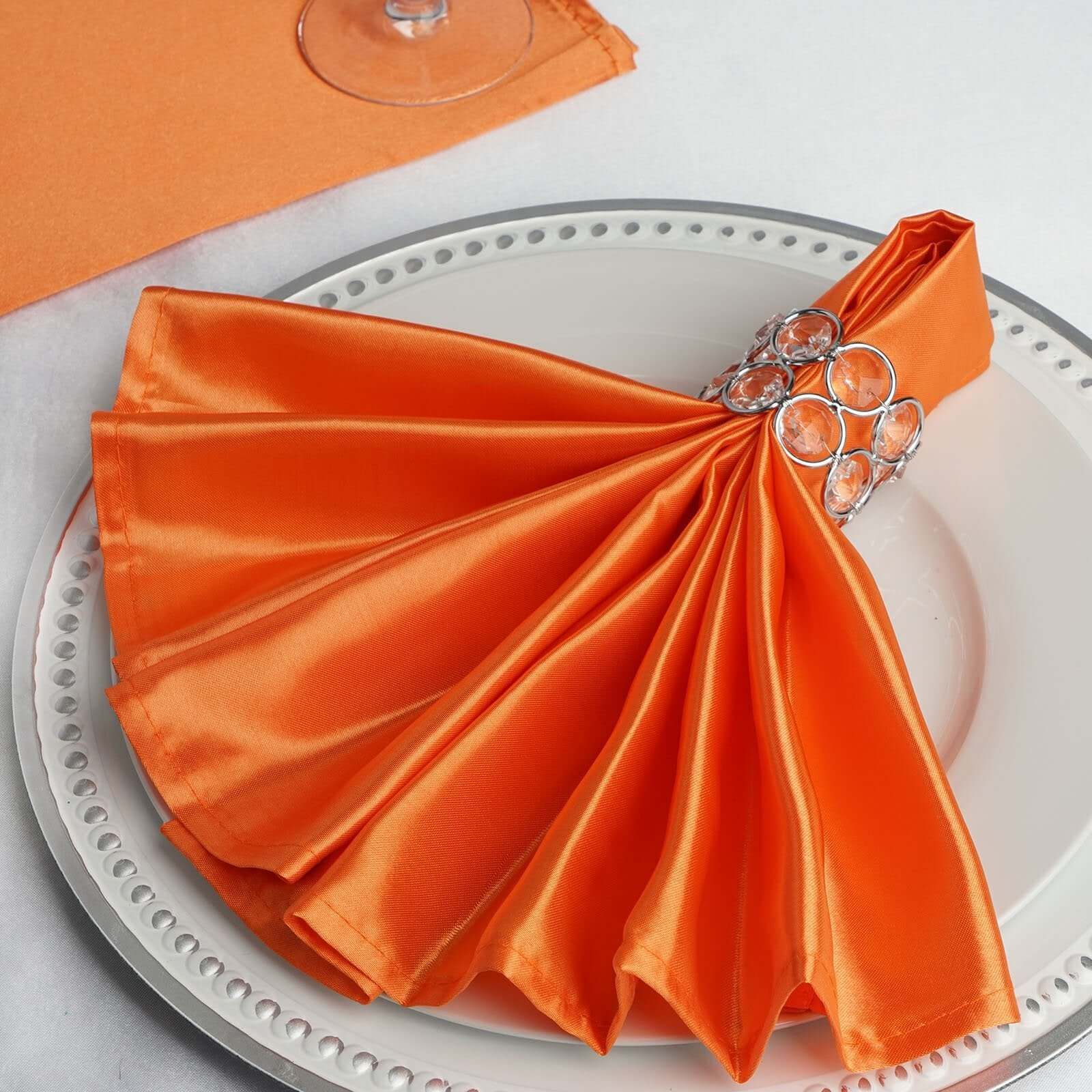 5 Pack Satin 20"x20" Napkins Orange - Luxurious Shine & Smooth Dinner Napkins