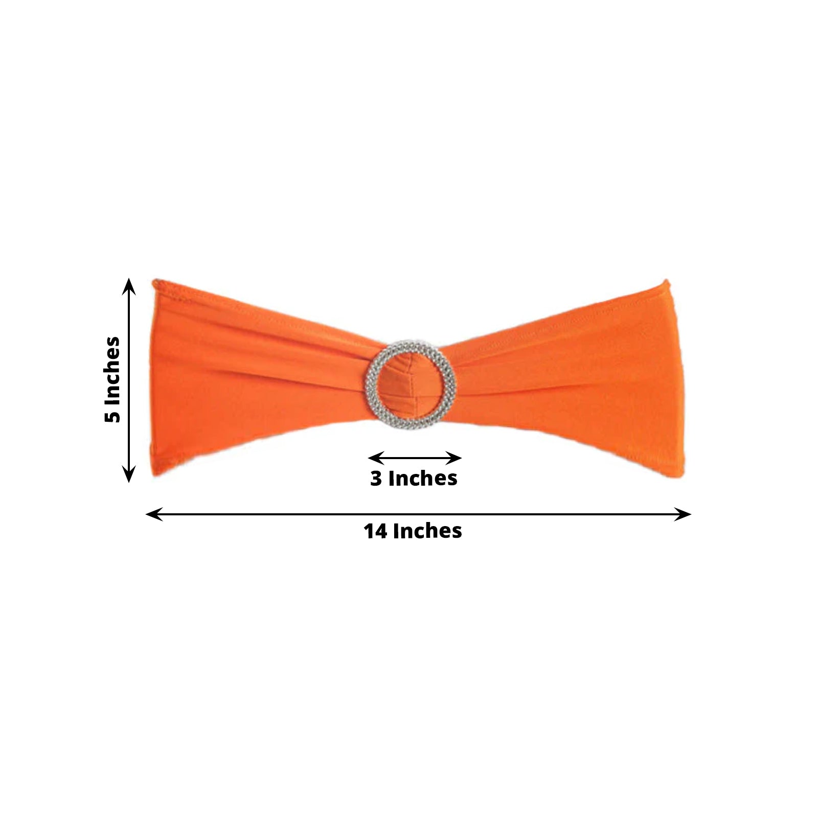5 Pack Stretch Spandex Chair Sashes Orange - Reusable Chair Bands with Silver Diamond Ring Slide Buckle 5"x14"