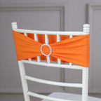 5 Pack Stretch Spandex Chair Sashes Orange - Reusable Chair Bands with Silver Diamond Ring Slide Buckle 5"x14"