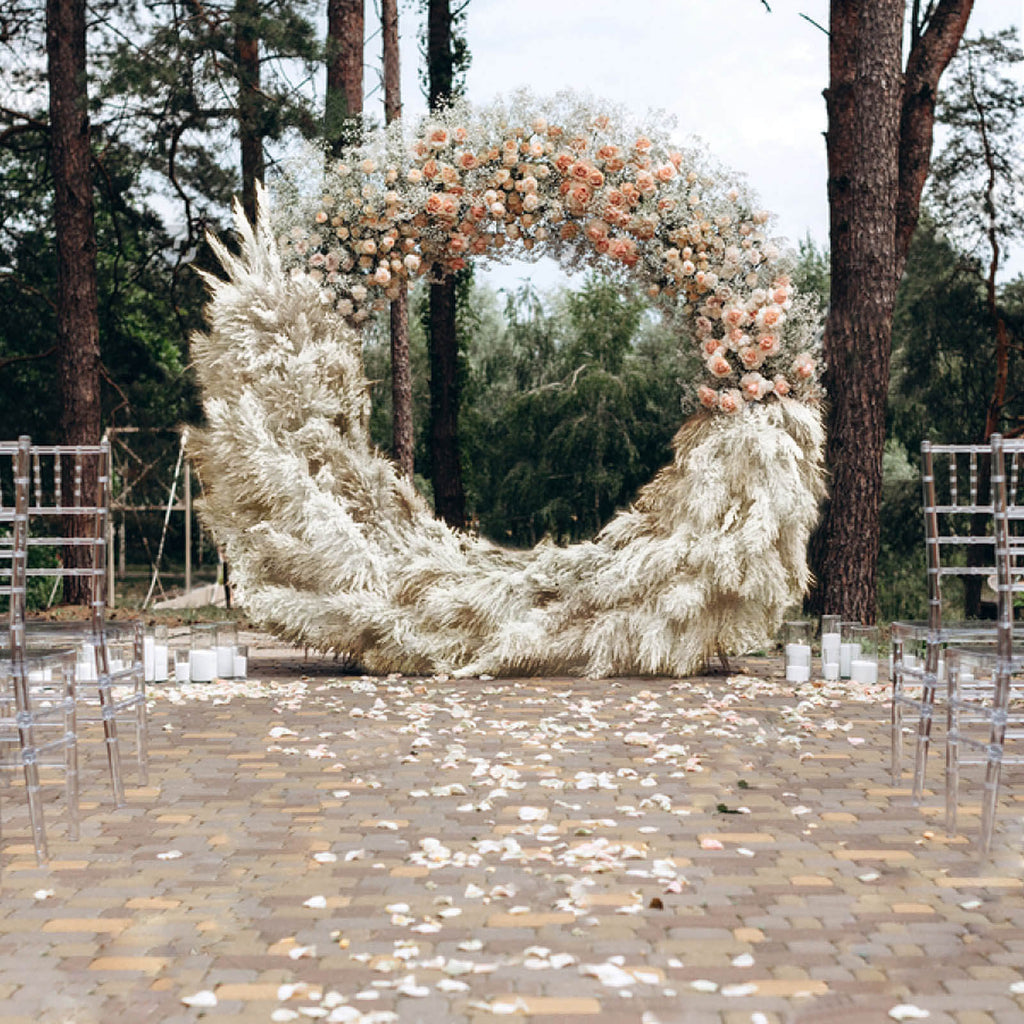 6 Stems Natural Dried Pampas Grass Decor Wheat Tint - Tall Plant Sprays for Boho Chic Vase Displays Backdrops & Event Styling 49"