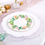 25-Pack Paper 7" Round Dessert Plates in White with Rose/Peony Flower Wreath - Disposable Appetizer Salad Plates for Special Occasions & Gatherings