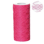 6"X10 Yards Fuchsia Floral Lace Shimmer Glitter Tulle Fabric Bolt