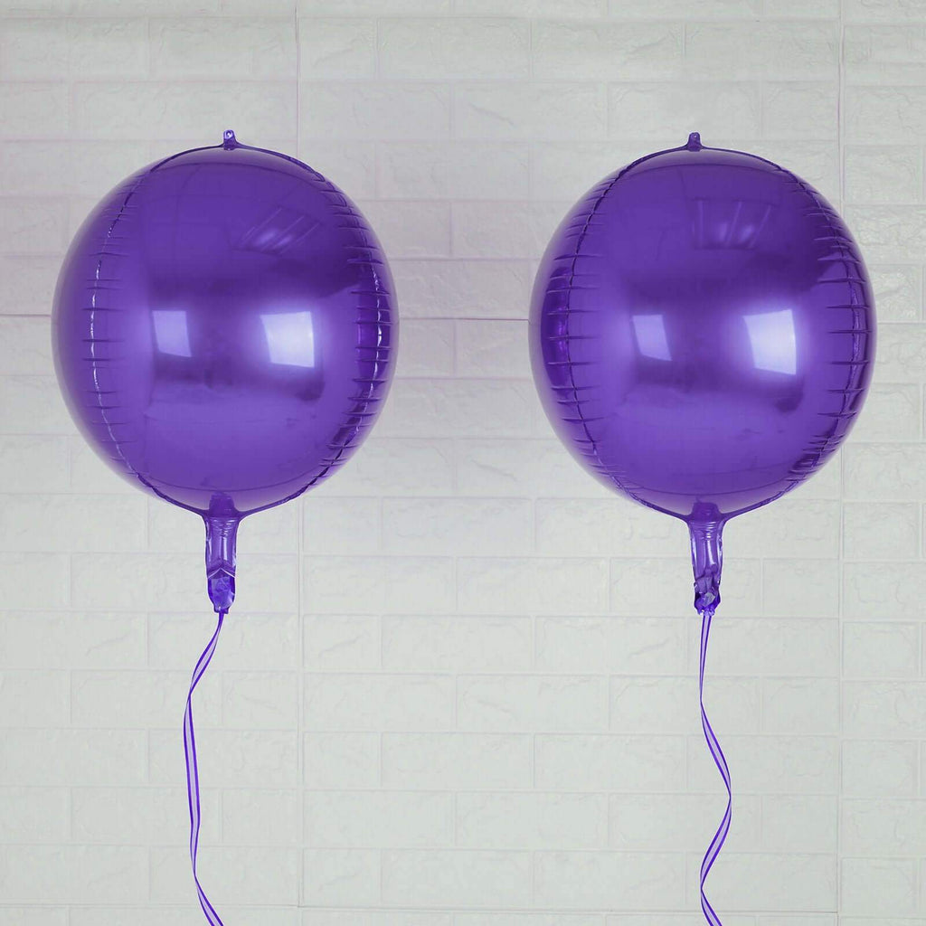2 Pack 14" 4D Shiny Purple Sphere Mylar Foil Helium or Air Balloons