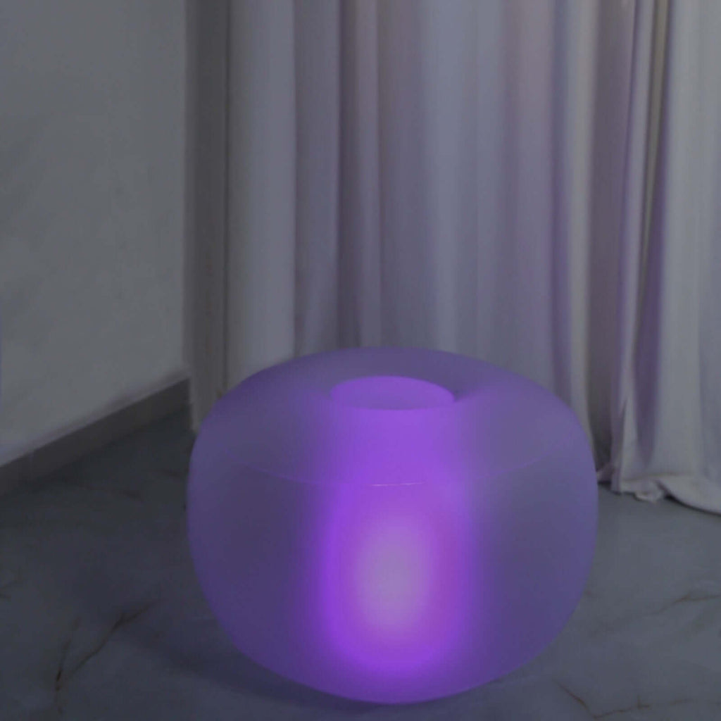 22" Color Changing LED Light Up Inflatable Pouf Ottoman, Waterproof Illuminated Remote Battery Operated Furniture