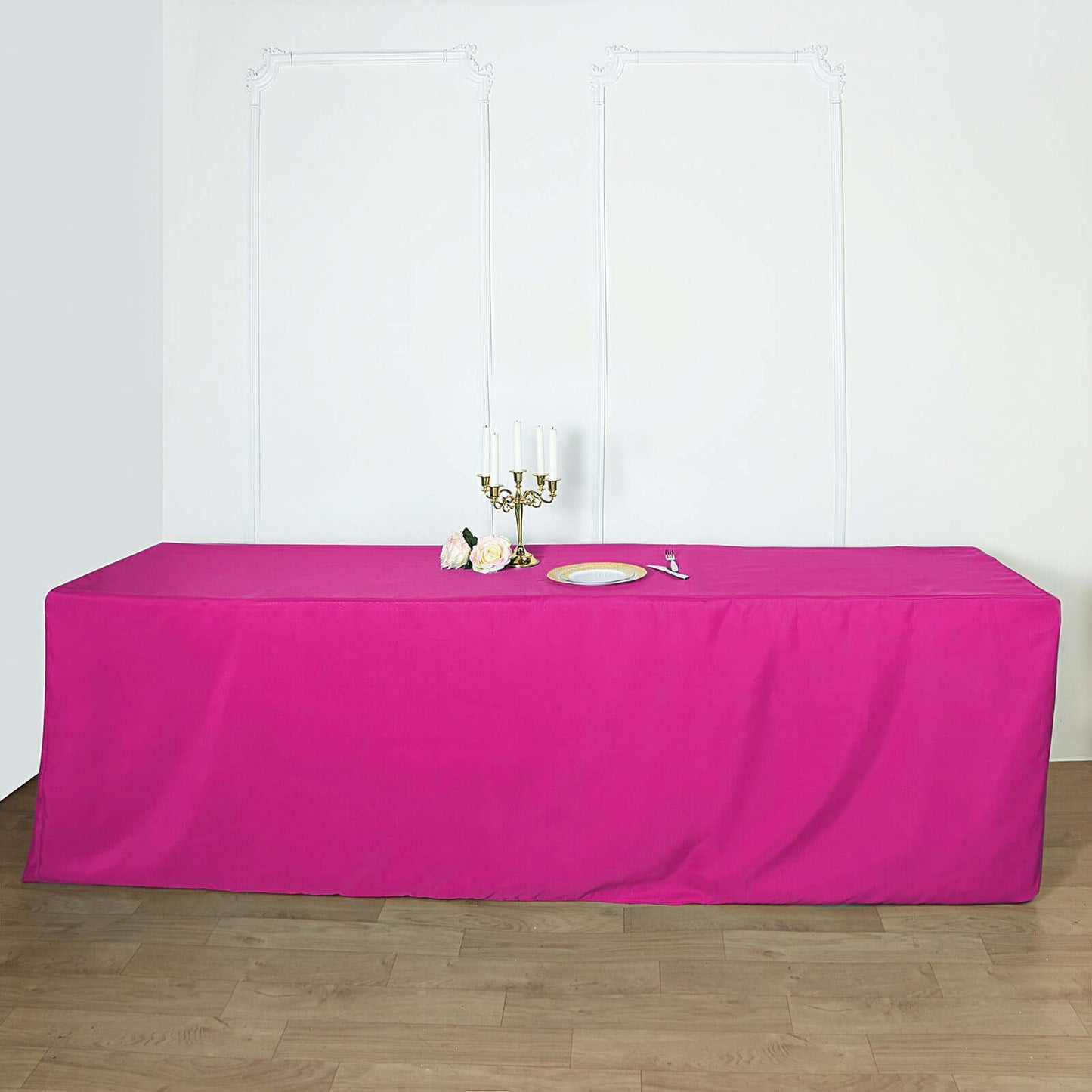 Fitted Polyester 96"x30" Rectangle Tablecloth Fuchsia - Durable and Easy to Maintain Table Cover
