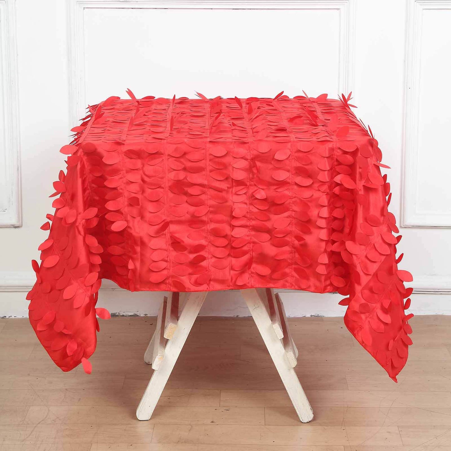 Taffeta 54"x54" Square Tablecloth Red 3D Leaf Petal Table Cover