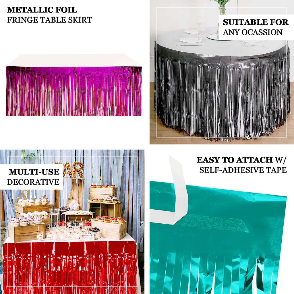 Metallic Foil Fringe Table Skirt Matte Red with Self Adhesive Backing - Durable Tinsel Skirt for Parties 30"x9ft