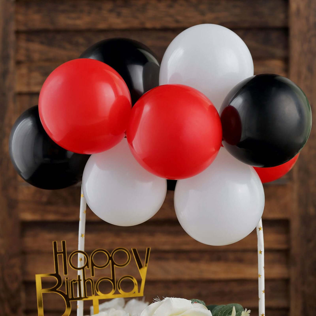11 Pcs Balloon Cake Topper Black, Red and White - Whimsical Clustered Mini Garland Cake Inserts DIY Party Decorations