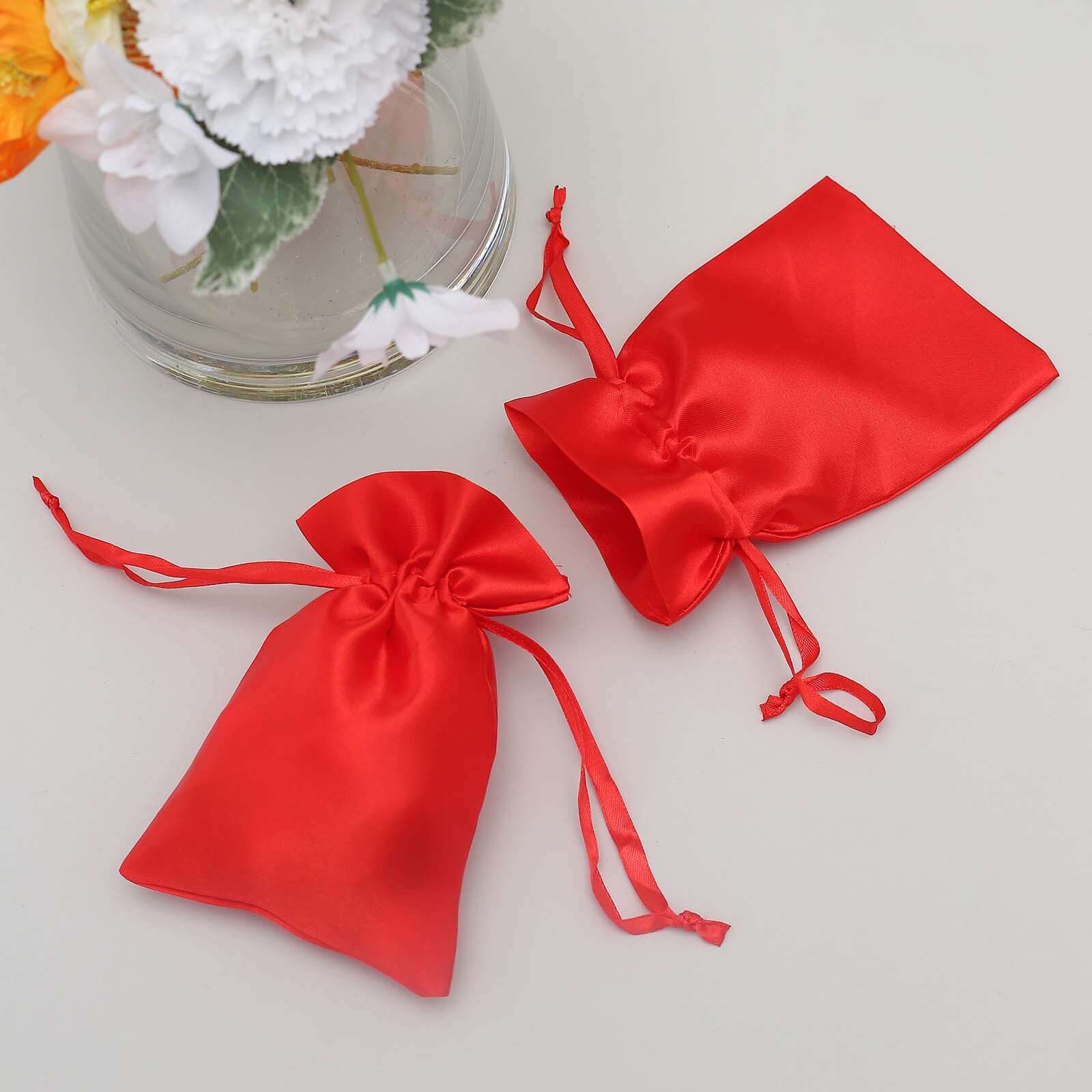 12 Pack 4"x6" Red Satin Drawstring Wedding Party Favor Gift Bags