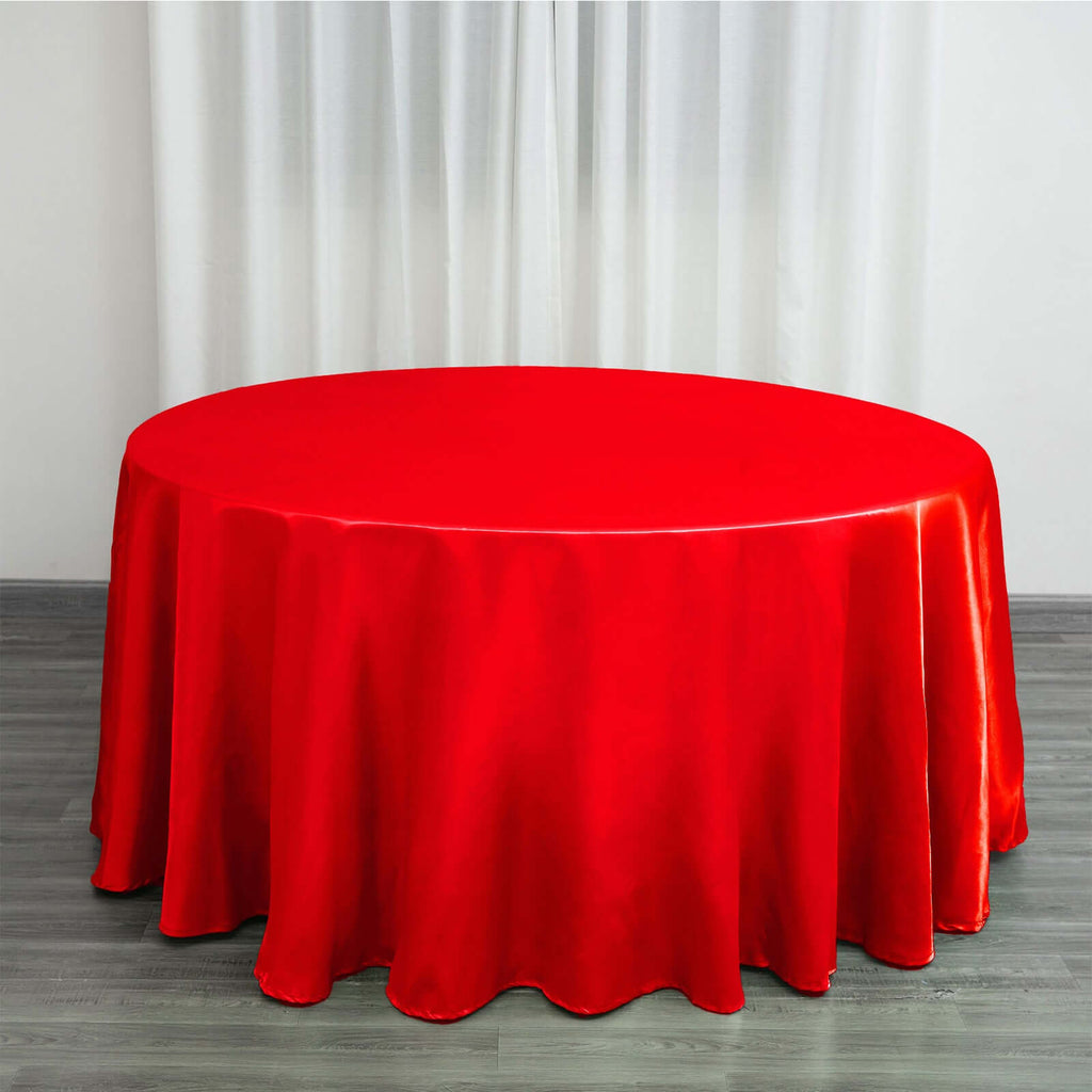 Satin 120" Round Tablecloth Red - Stylish Seamless Table Cover