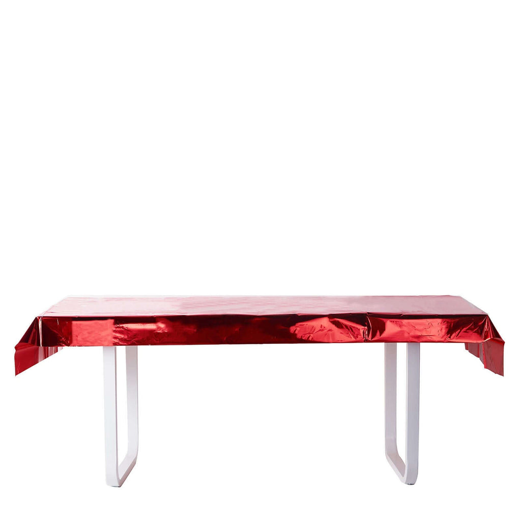 Metallic Foil Tablecloth Rectangle Red - Decorative Disposable Table Cover 40"x90"