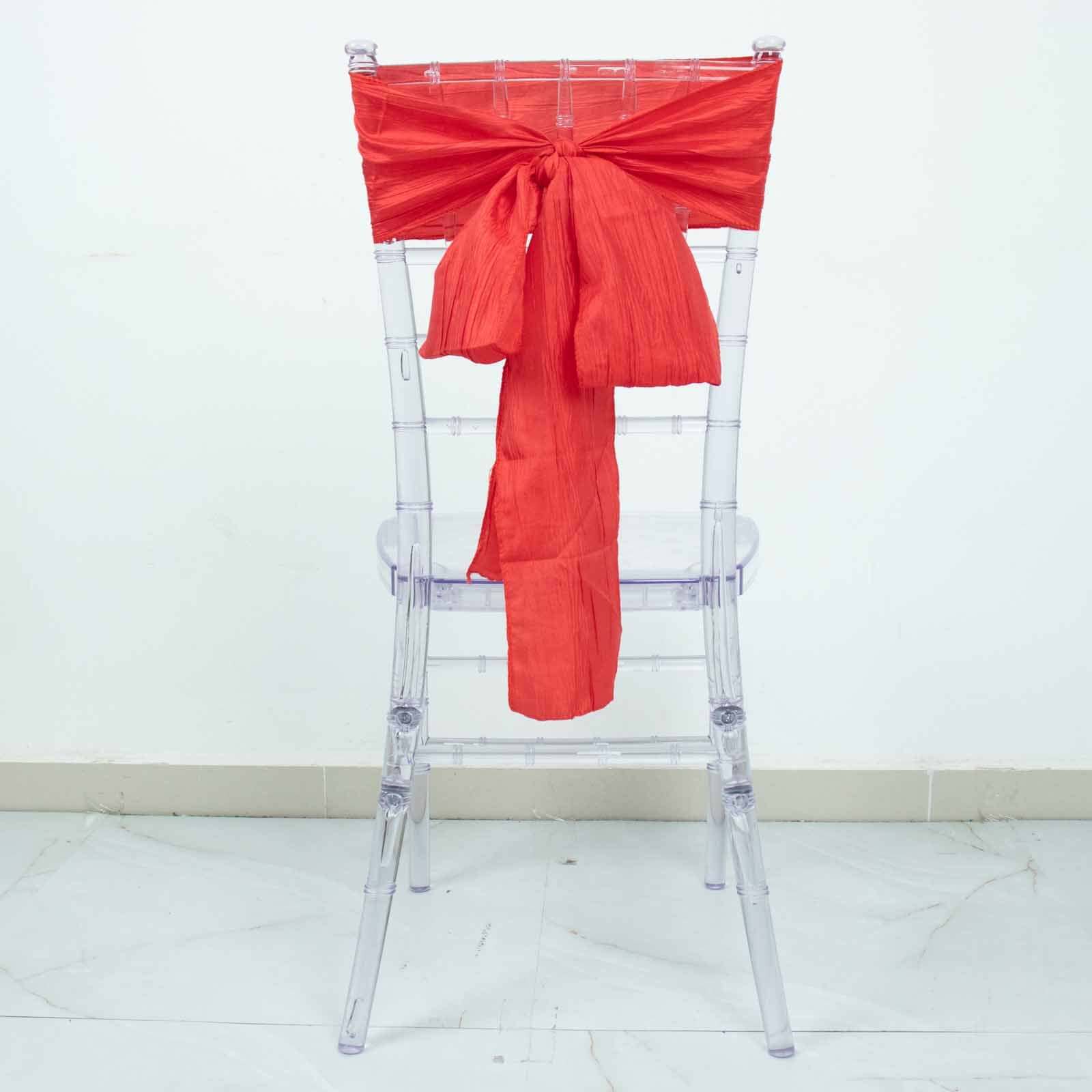 5 Pack Taffeta 6"x106" Chair Sashes Red Accordion Crinkle Texture - Stylish Decor for Weddings & Gatherings